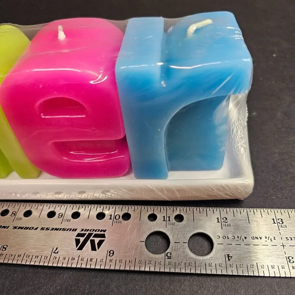 Vtg Summer Word Colorful Decorative Candle w Plate NIP